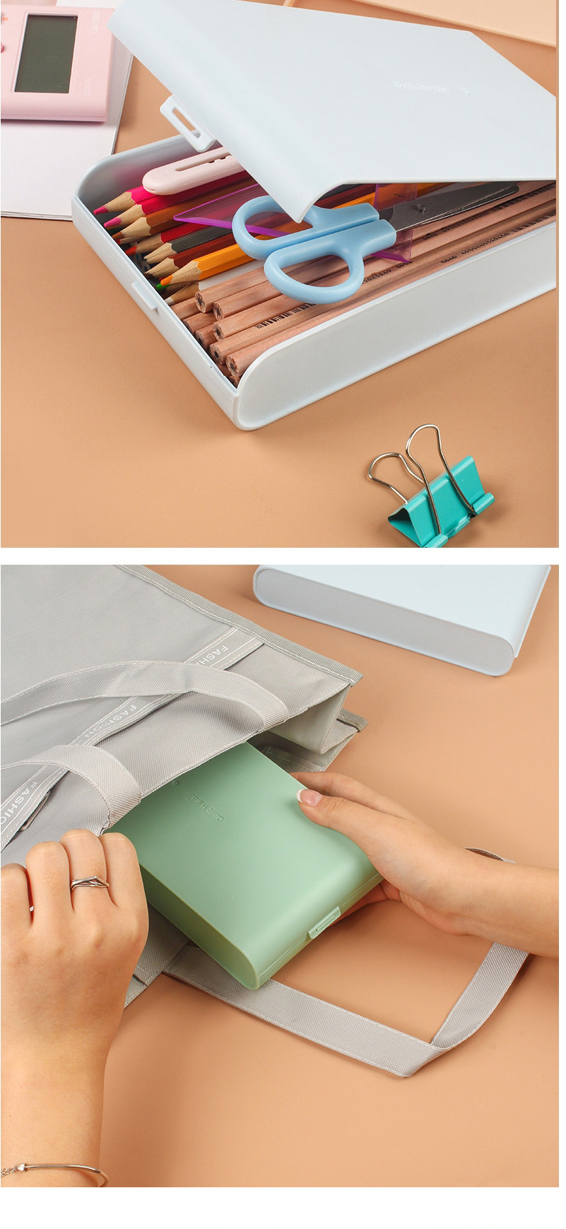 Fashion Light Green Solid Color Plastic Large Capacity Pencil Case Storage Box,Pencil Case/Paper Bags