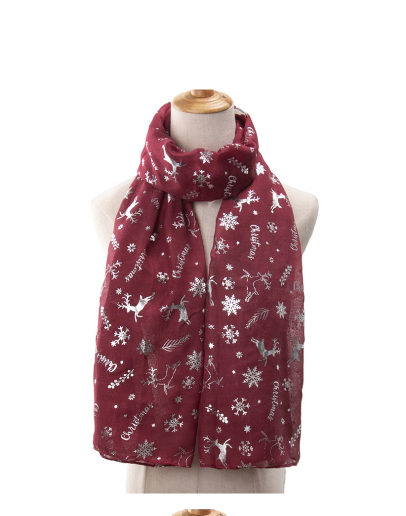 Fashion Bronzing Wine Red Hot Silver Color Christmas Elk Snowflake Print Scarf,Thin Scaves