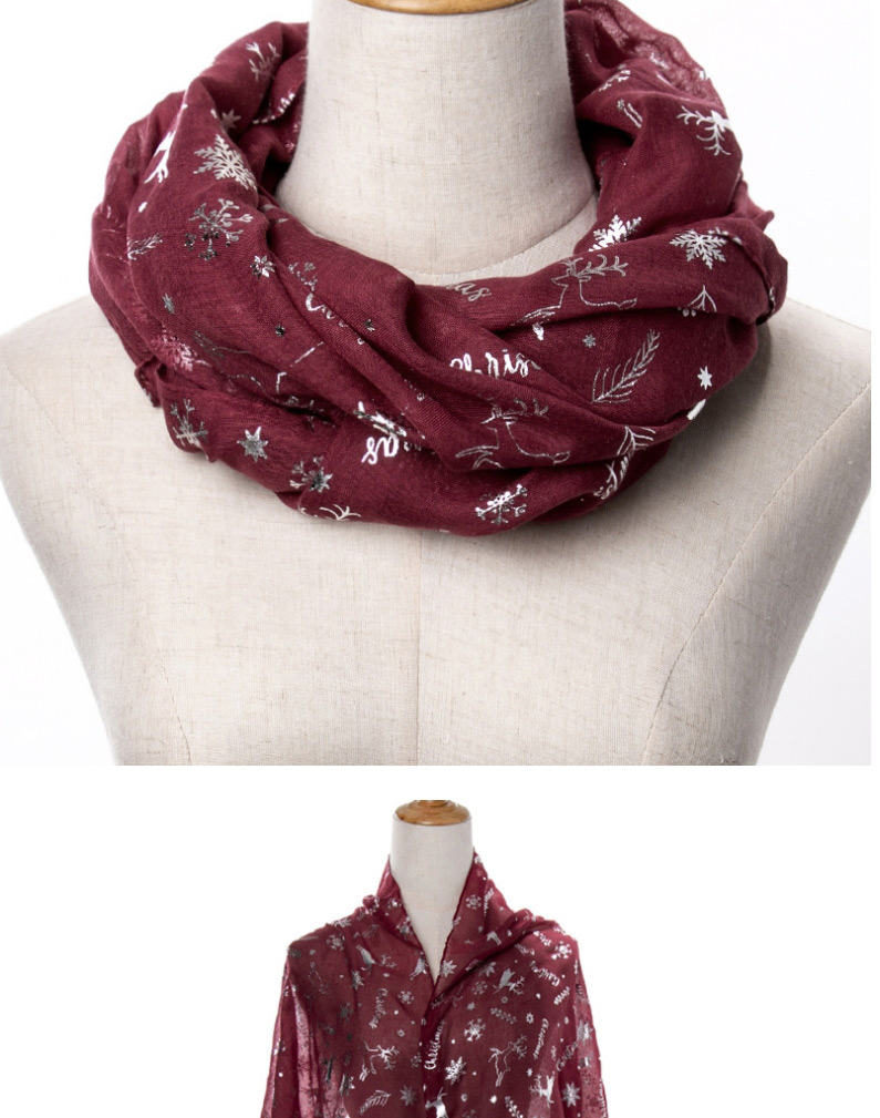 Fashion Bronzing Wine Red Hot Silver Color Christmas Elk Snowflake Print Scarf,Thin Scaves