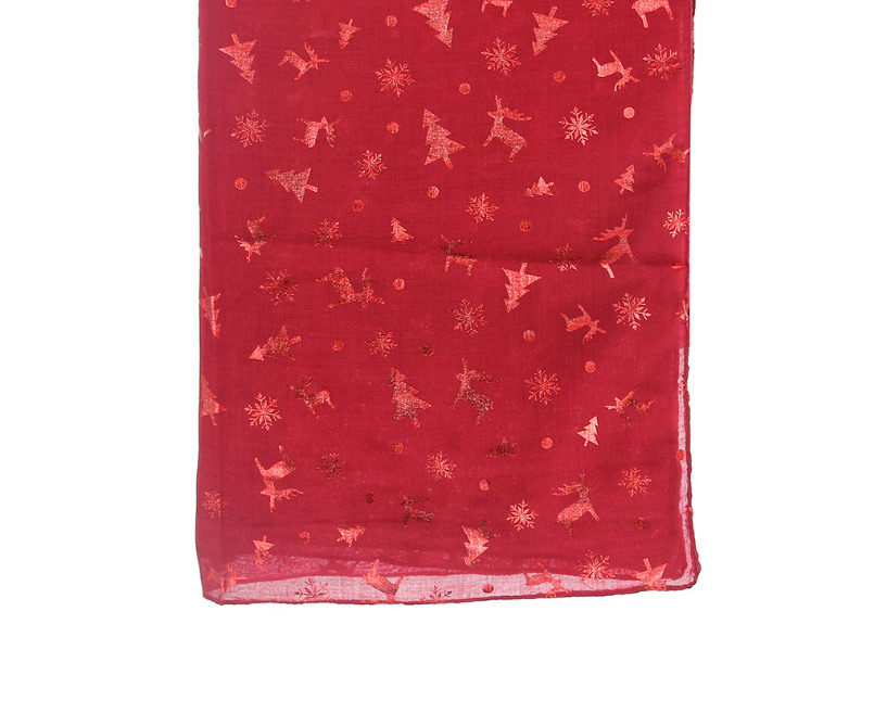Fashion Red Christmas Elk Print Bronzing Scarf,Thin Scaves
