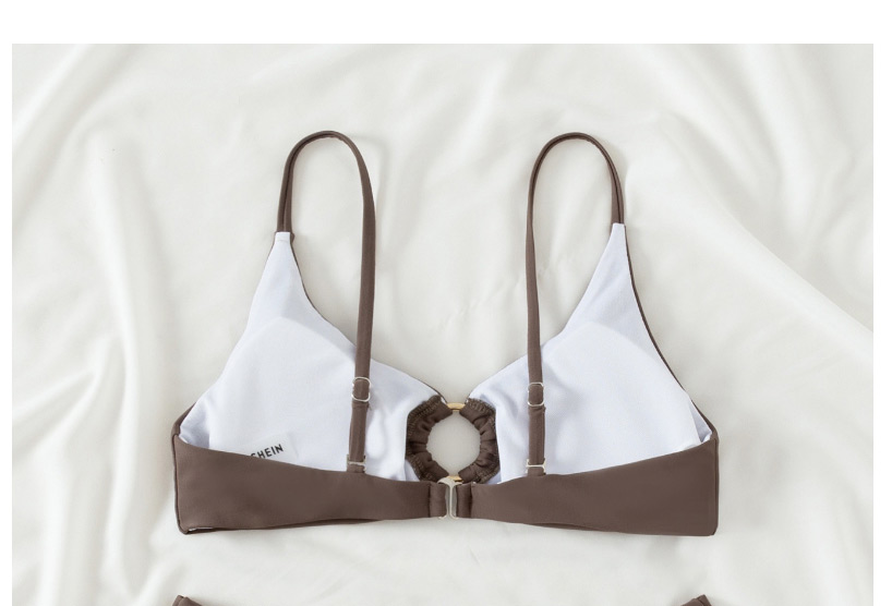 Fashion Brown Solid Color Hollow Sling Split Swimsuit,Bikini Sets