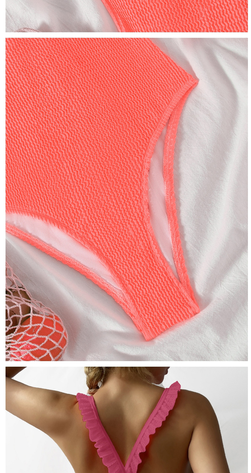 Fashion Orange Solid Color Knitted V-neck One-piece Swimsuit,One Pieces