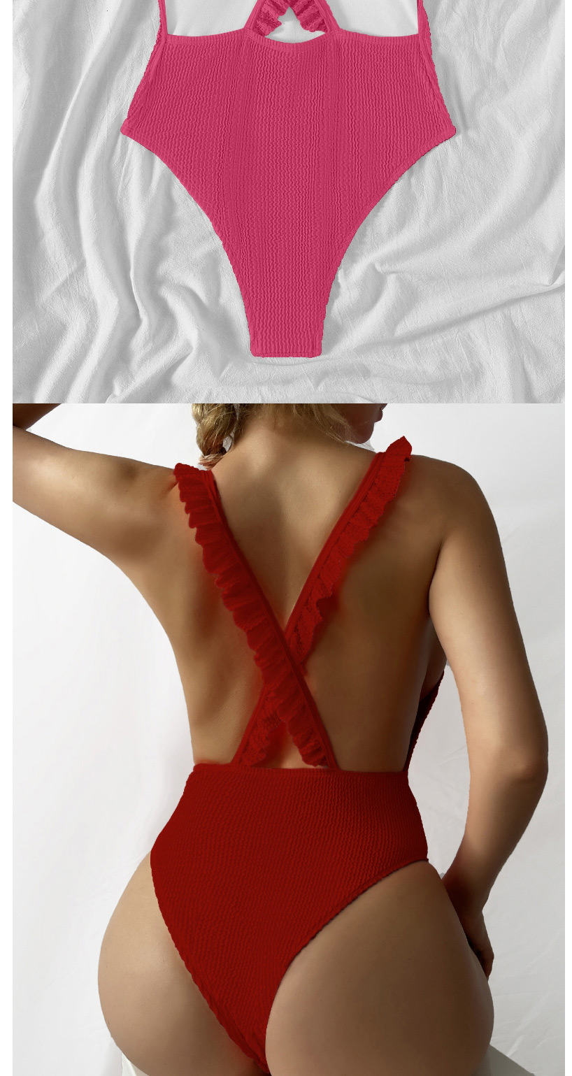 Fashion Red Solid Color Knitted V-neck One-piece Swimsuit,One Pieces