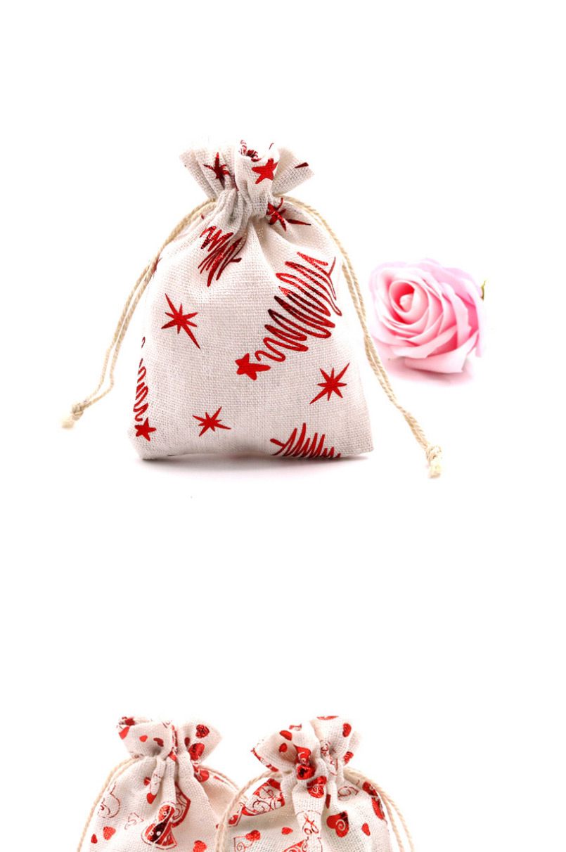 Fashion Red Small Snowflake 10*14cm Christmas Bronzing Print Drawstring Drawstring Cotton Candy Bag,Home storage