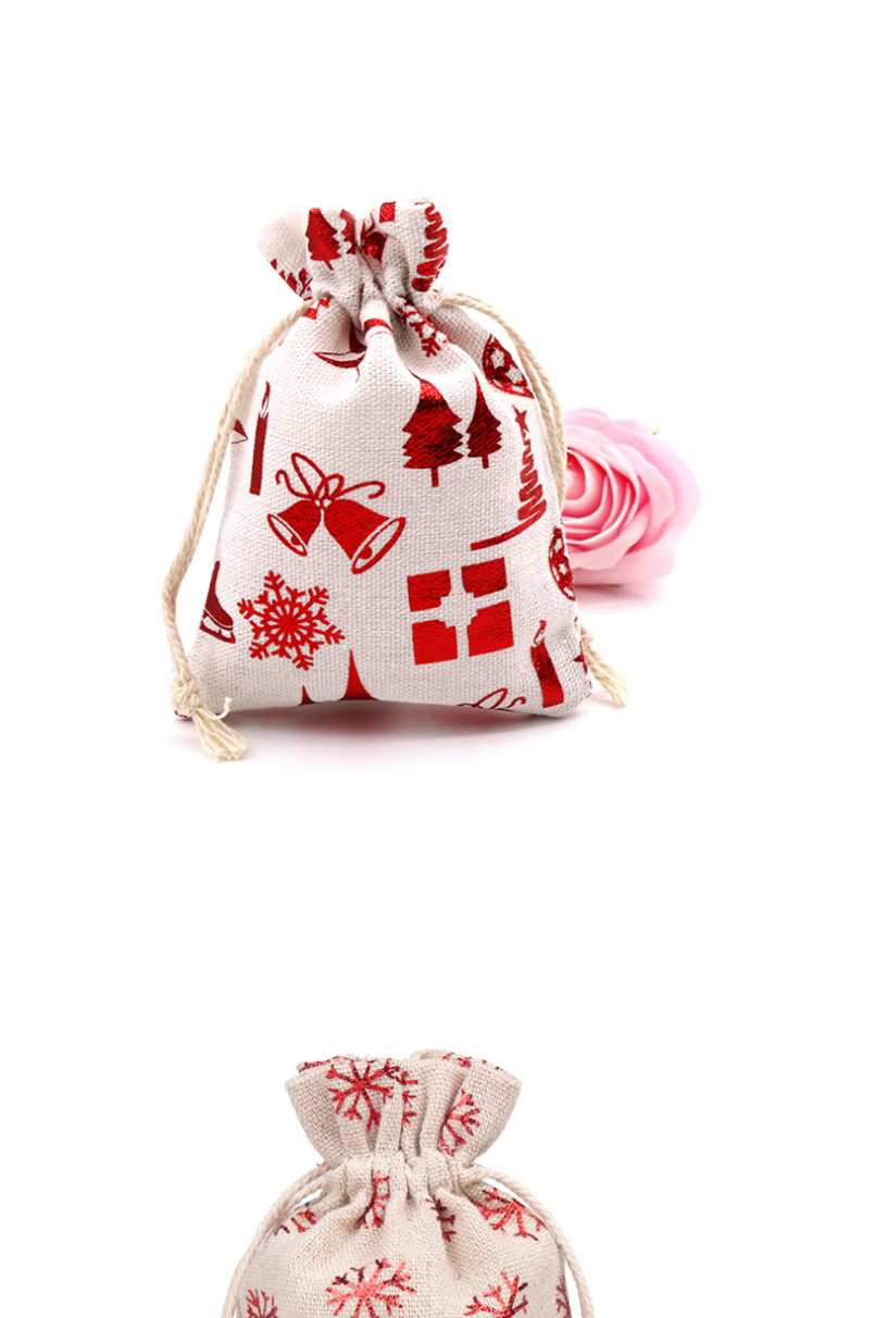Fashion Red Small Snowflake 10*14cm Christmas Bronzing Print Drawstring Drawstring Cotton Candy Bag,Home storage