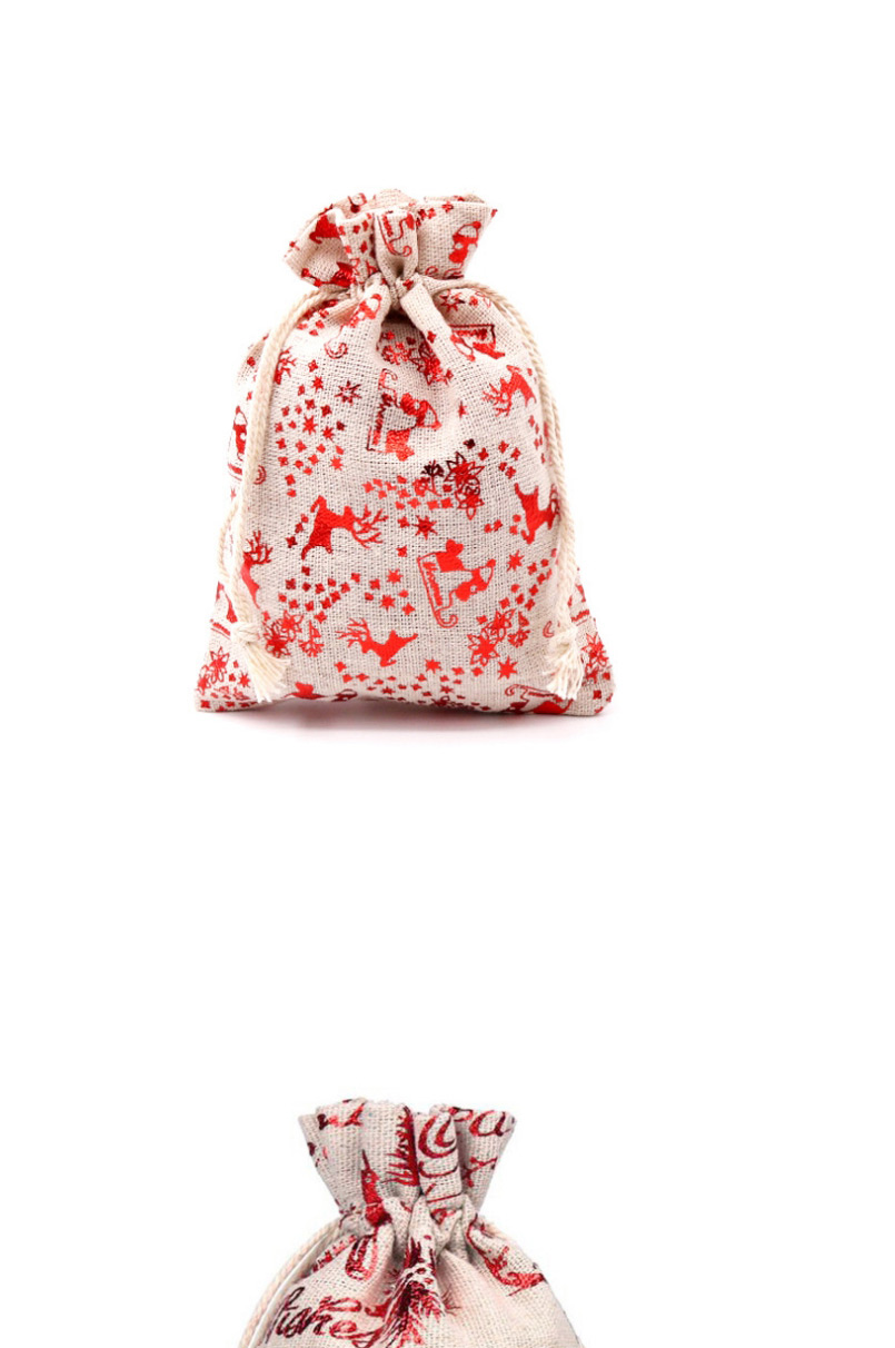 Fashion Red Elk Forest 13*18cm Christmas Bronzing Print Drawstring Drawstring Cotton Candy Bag,Home storage