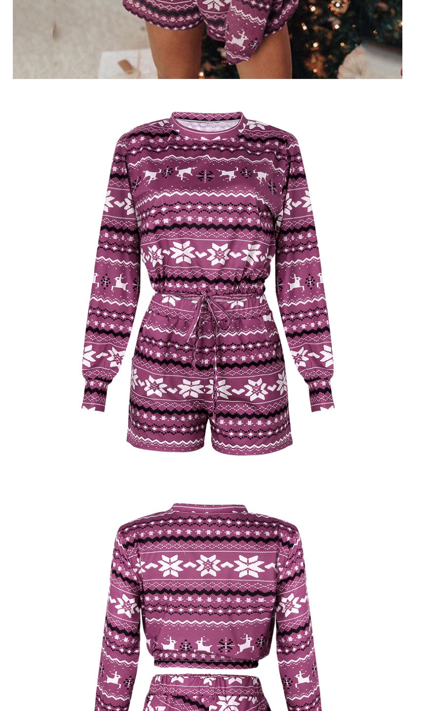 Fashion Purple Christmas Print Long Sleeve Top And Shorts Set,CURVE SLEEP & LOUNGE