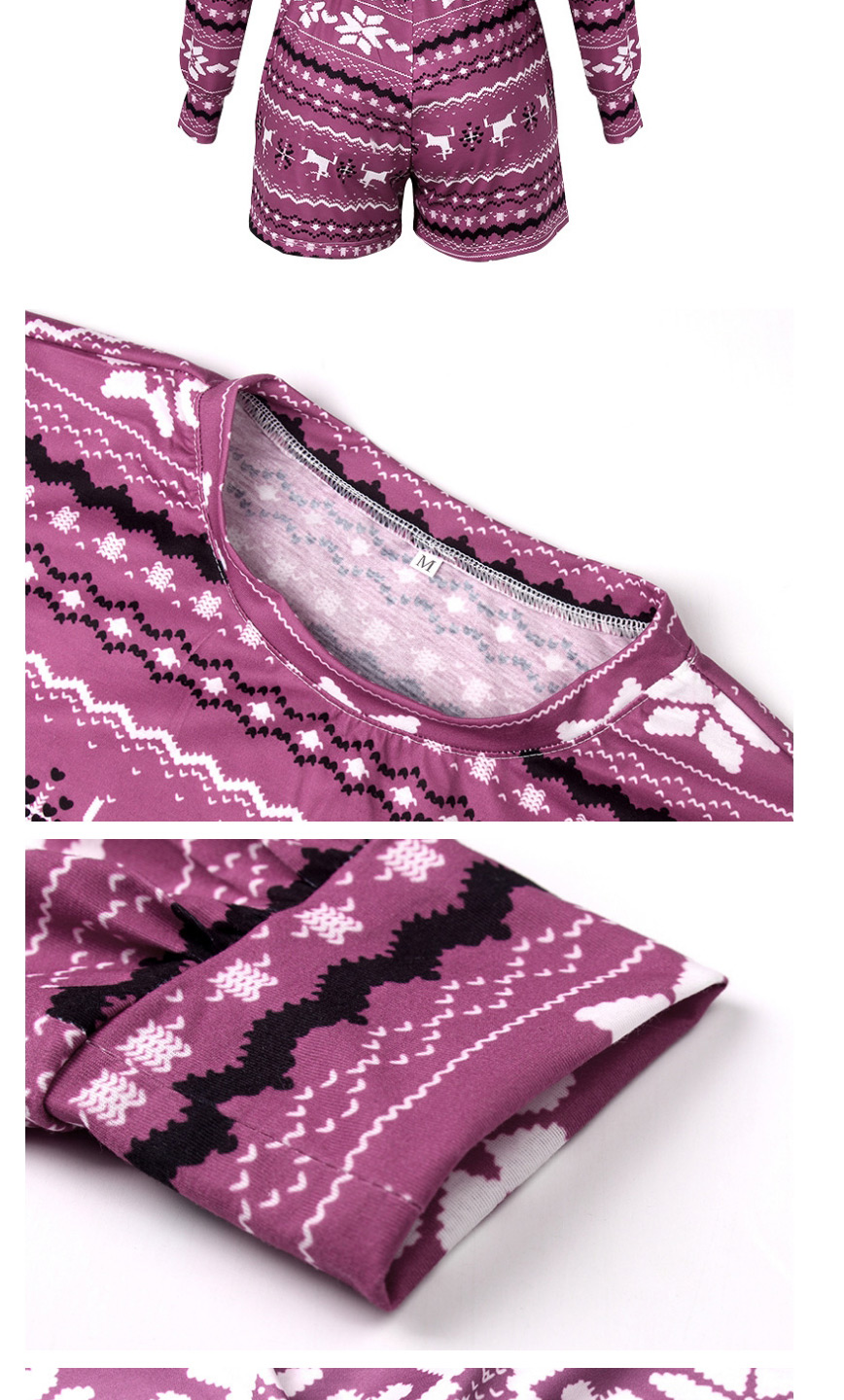 Fashion Pink Christmas Print Long Sleeve Top And Shorts Set,CURVE SLEEP & LOUNGE