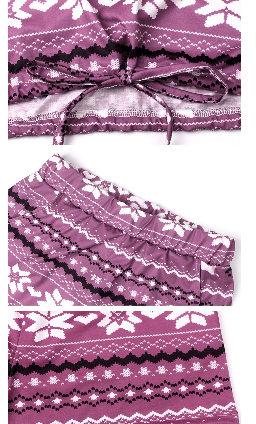 Fashion Purple Christmas Print Long Sleeve Top And Shorts Set,CURVE SLEEP & LOUNGE