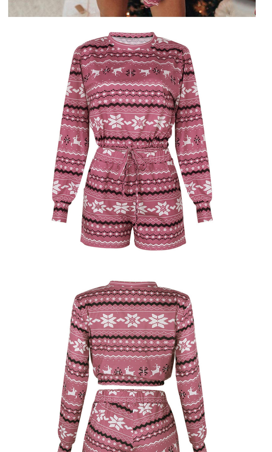 Fashion Pink Christmas Print Long Sleeve Top And Shorts Set,CURVE SLEEP & LOUNGE