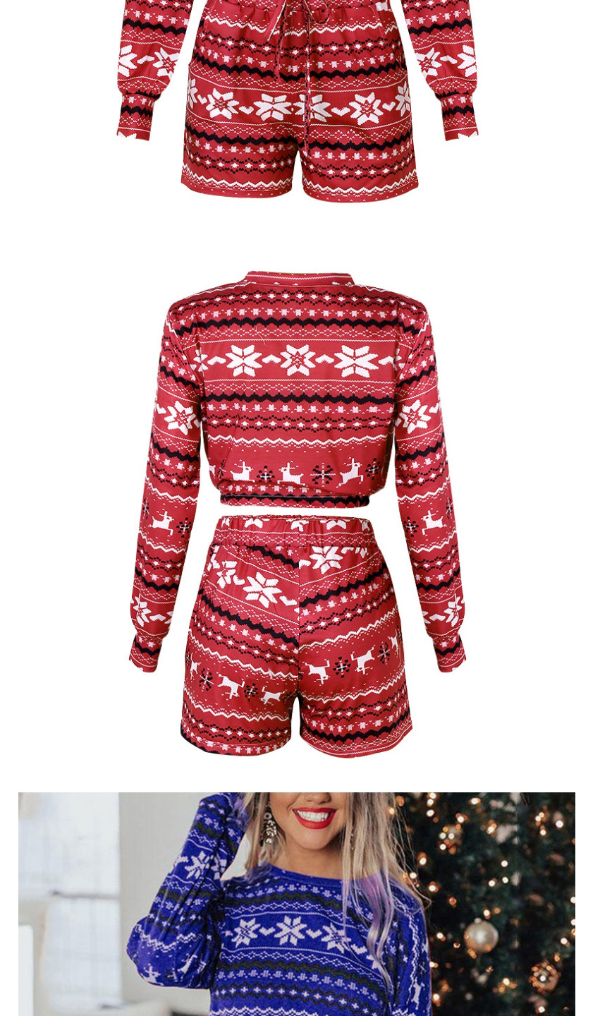 Fashion Red Christmas Print Long Sleeve Top And Shorts Set,CURVE SLEEP & LOUNGE
