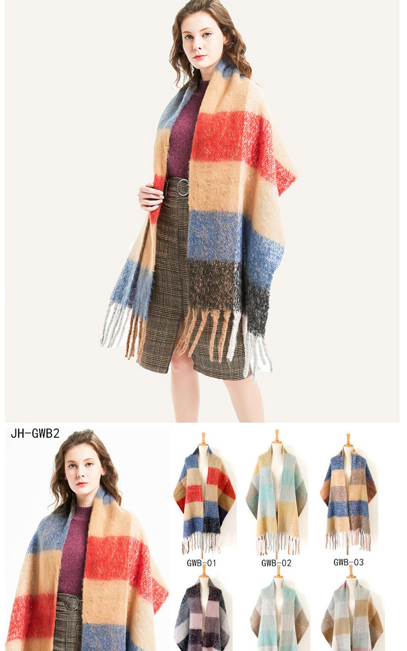 Fashion Yellow Thickened Thick Fringed Stripes Color-blocking Plaid Scarf,Thin Scaves