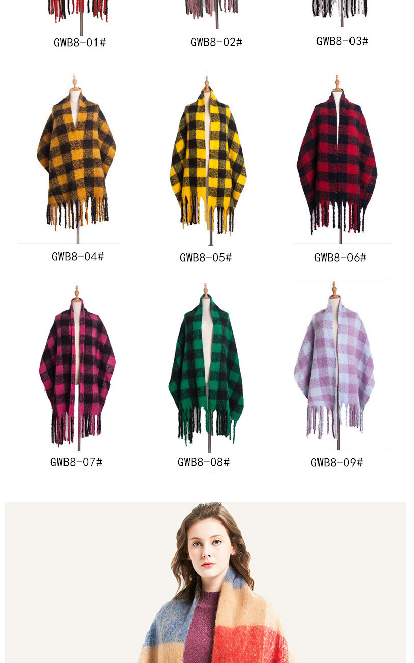 Fashion Lavender Thickened Thick Fringed Stripes Color-blocking Plaid Scarf,Thin Scaves