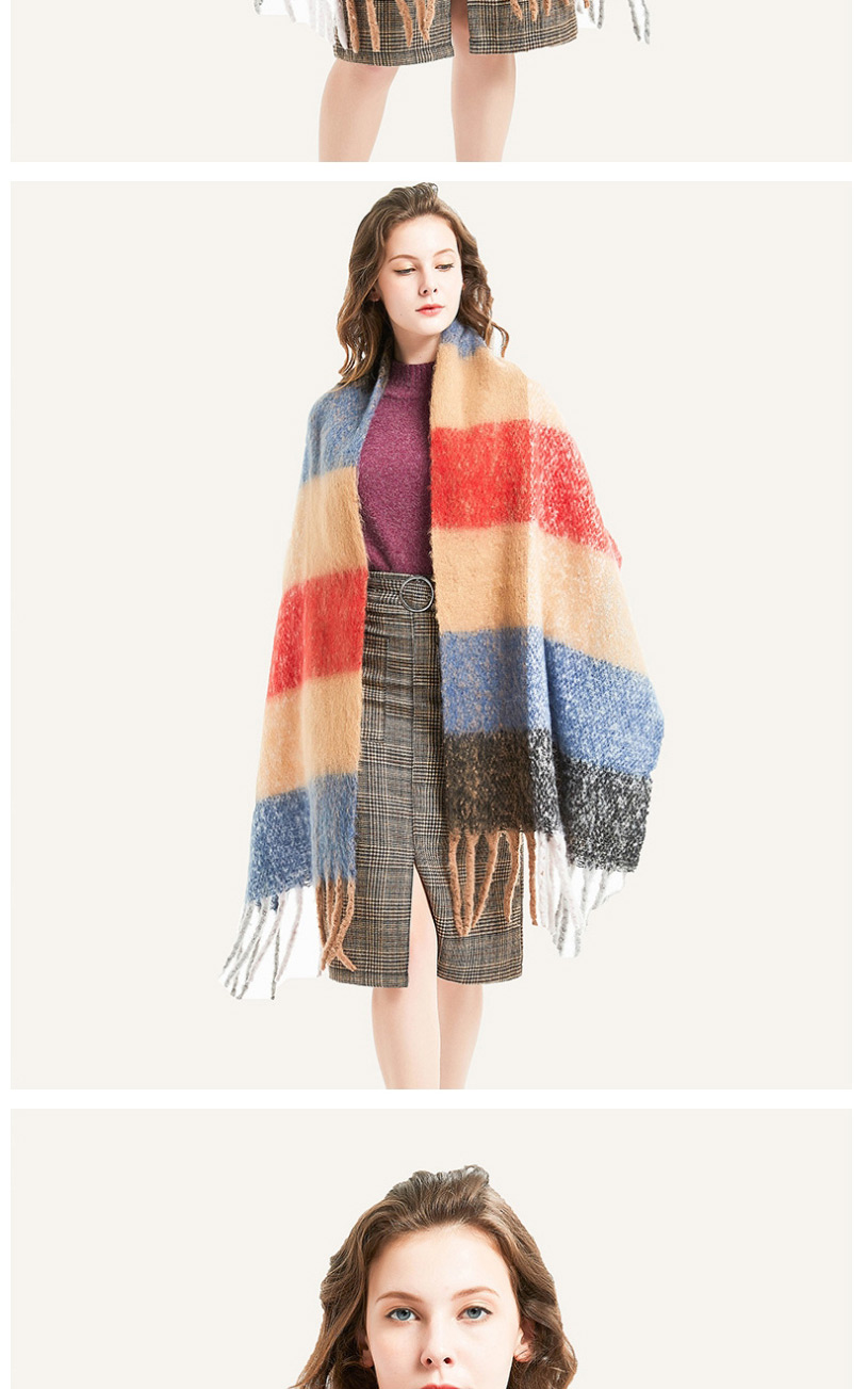 Fashion Brown Thickened Thick Fringed Stripes Color-blocking Plaid Scarf,Thin Scaves