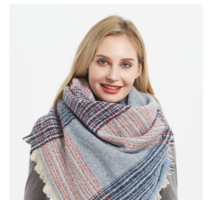 Fashion 06 Large Grid Gray Thickened Double-sided Plaid Bristle Scarf,Thin Scaves