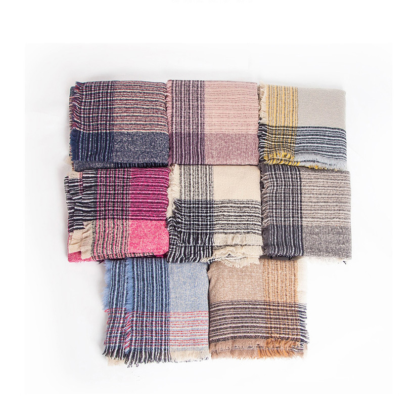Fashion 010 Plaid Beige Thickened Double-sided Plaid Bristle Scarf,Thin Scaves