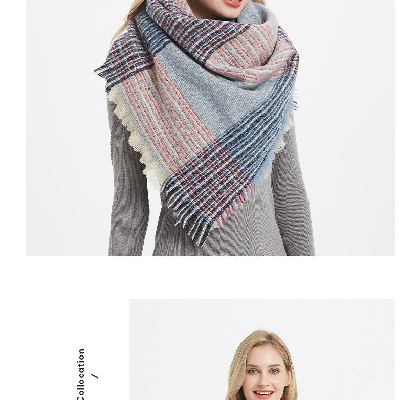 Fashion 030 Small Lattice Blue And White Thickened Double-sided Plaid Bristle Scarf,Thin Scaves