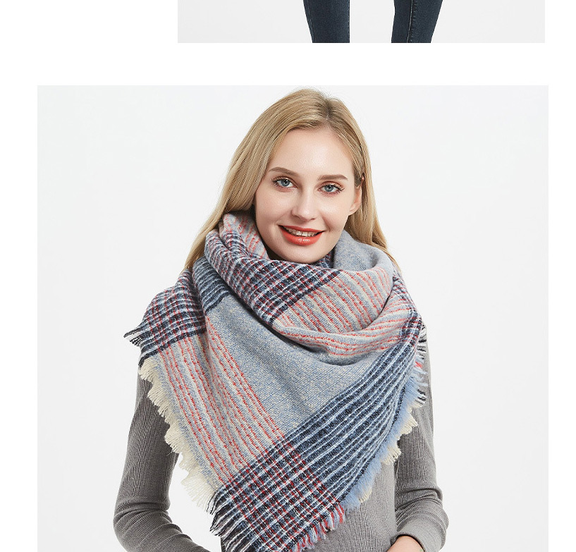 Fashion 06 Large Grid Gray Thickened Double-sided Plaid Bristle Scarf,Thin Scaves