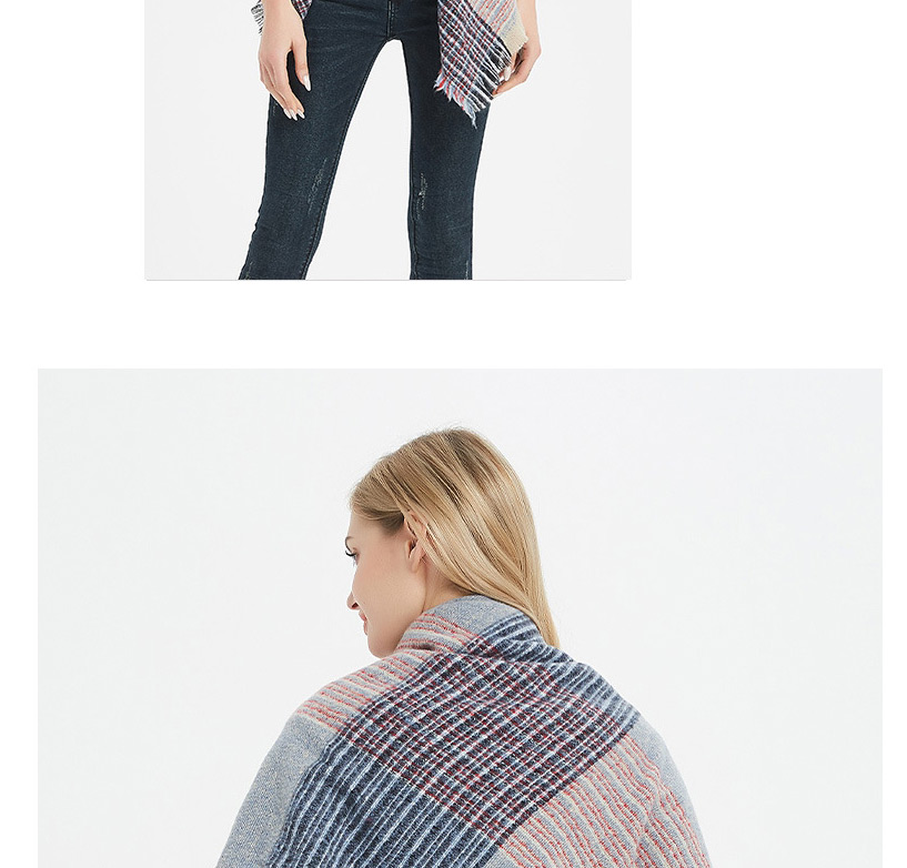 Fashion 09 Lattice Blue Thickened Double-sided Plaid Bristle Scarf,Thin Scaves