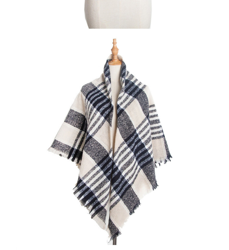 Fashion Navy Blue Double-sided Color Check Bristles Scarf,Thin Scaves