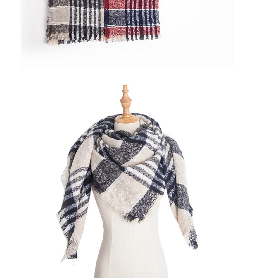 Fashion Navy Blue Double-sided Color Check Bristles Scarf,Thin Scaves