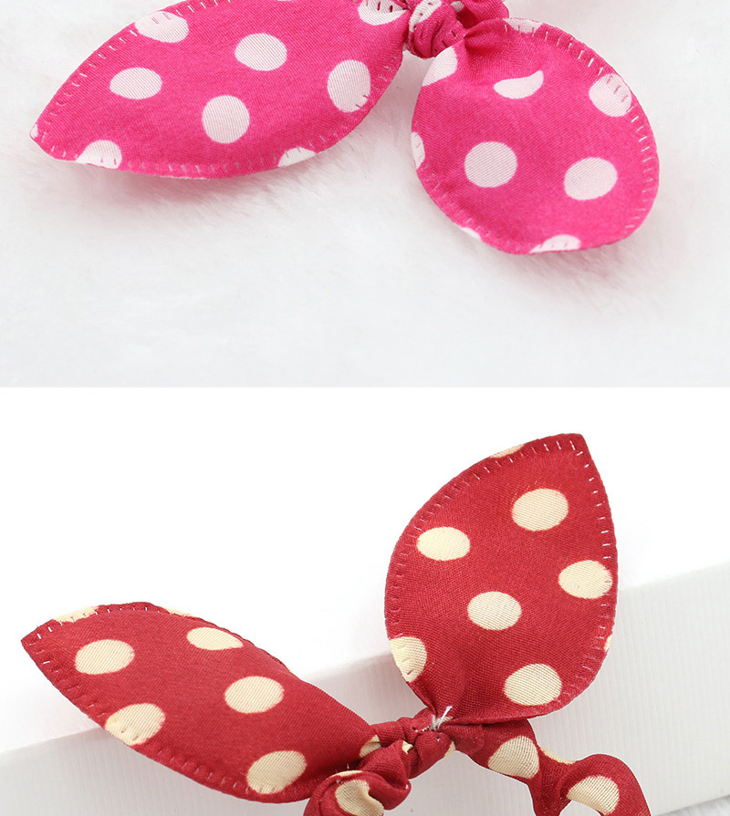 Fashion 9218 Apricot With Red Dots Polka Dot Bunny Ears Folded Hair Tie,Hair Ribbons