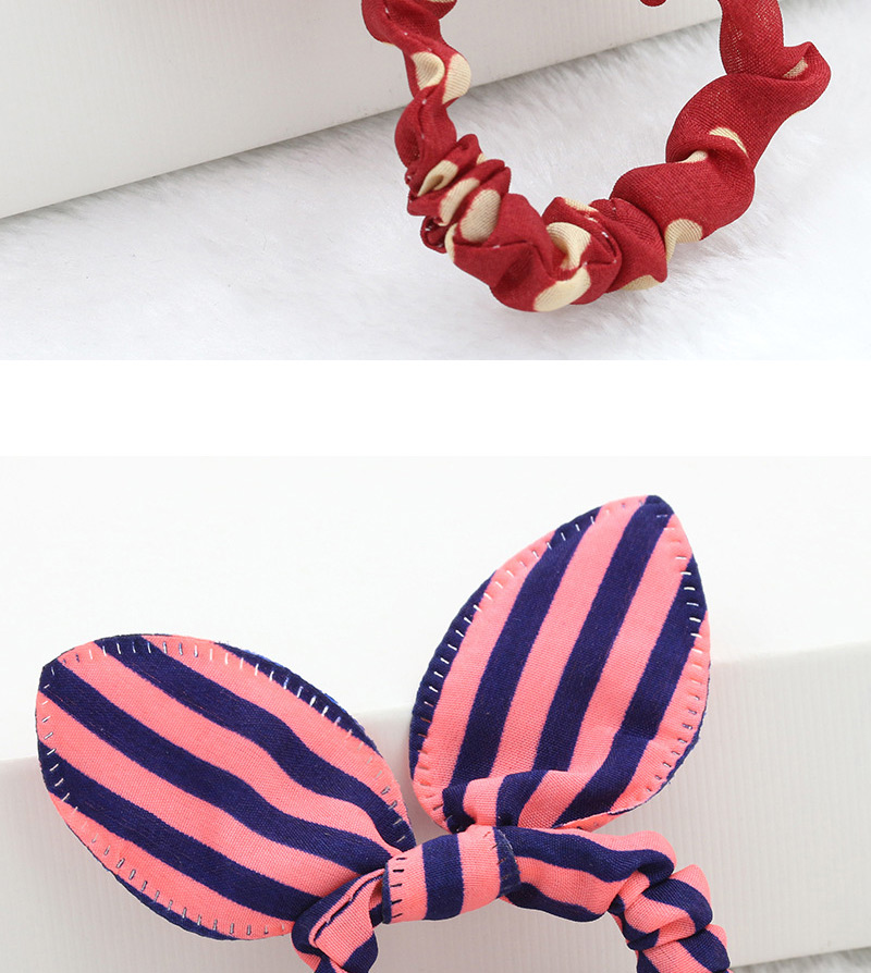 Fashion 8351 Red Rice Stripe Polka Dot Bunny Ears Folded Hair Tie,Hair Ribbons