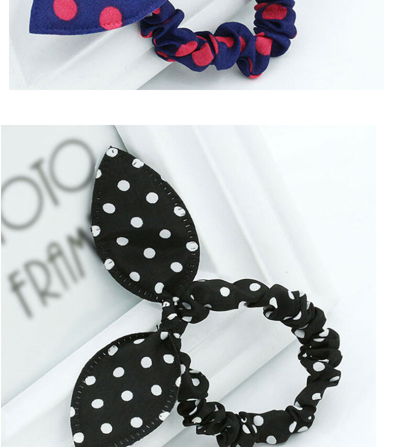 Fashion 9219 Royal Blue With White Dots Polka Dot Bunny Ears Folded Hair Tie,Hair Ribbons