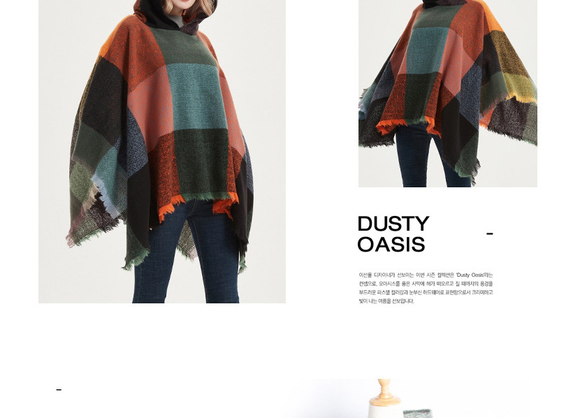 Fashion 01#dark Green Orange Plaid Hooded Cape,Hoodies