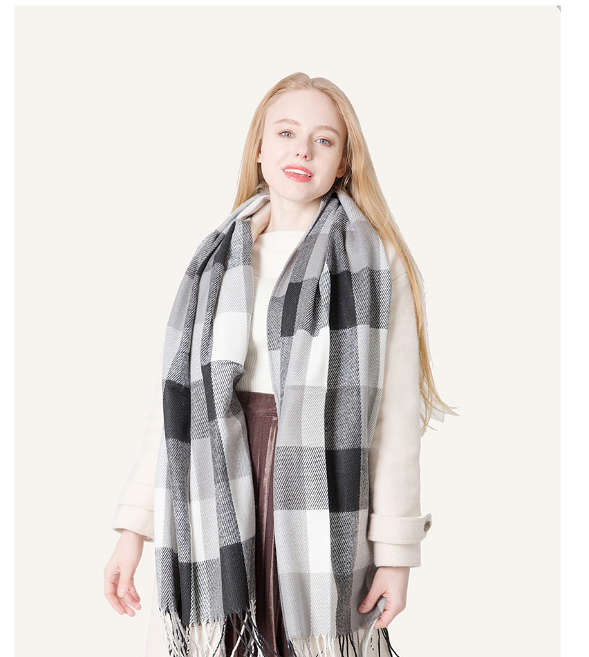 Fashion Black And White Grid Faux Cashmere Fringed Plaid Scarf,Thin Scaves