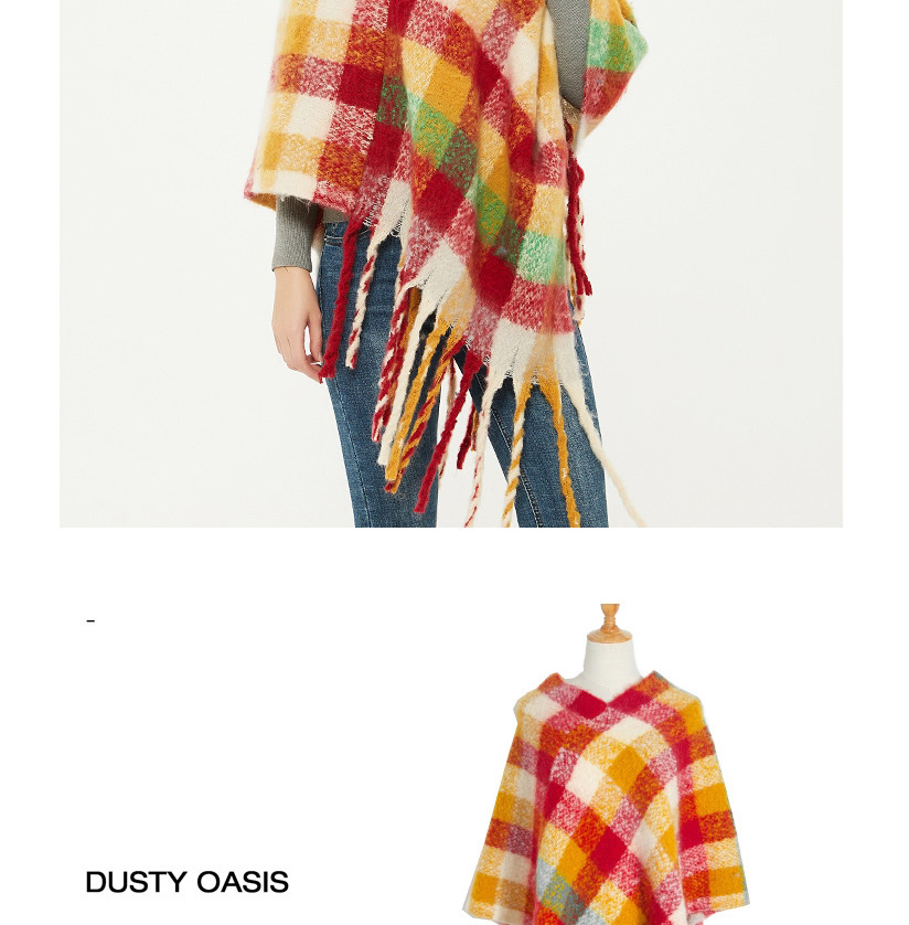 Fashion 01#red Checked Cloak With Thick Fringe,Sweatshirts