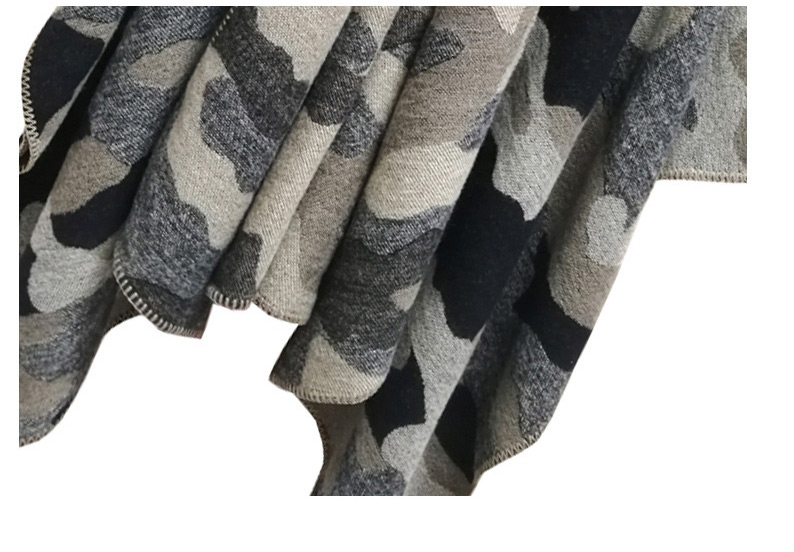 Fashion 06 Khaki Thickened Split Shawl With Printed Raw Edges,Thin Scaves