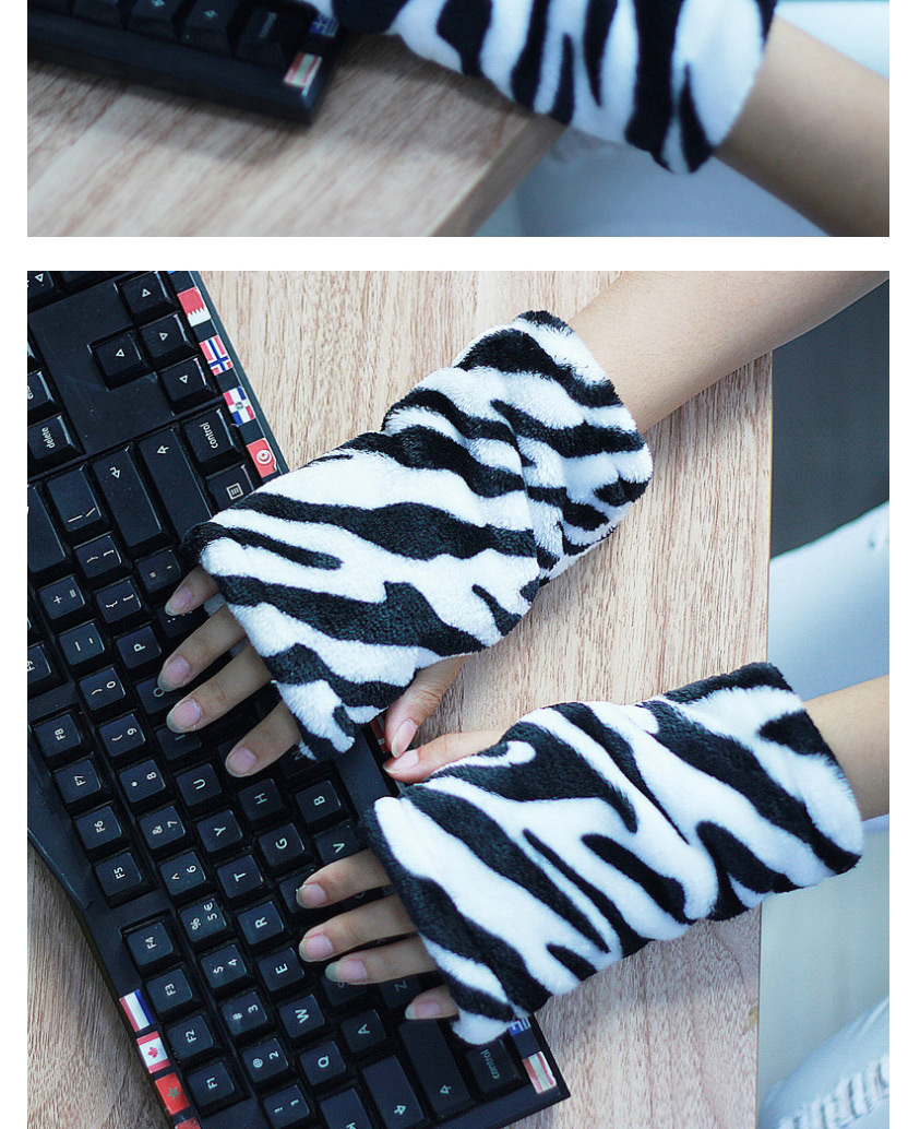 Fashion Brown Pattern Thickened Flannel Printed Half-finger Gloves,Fingerless Gloves