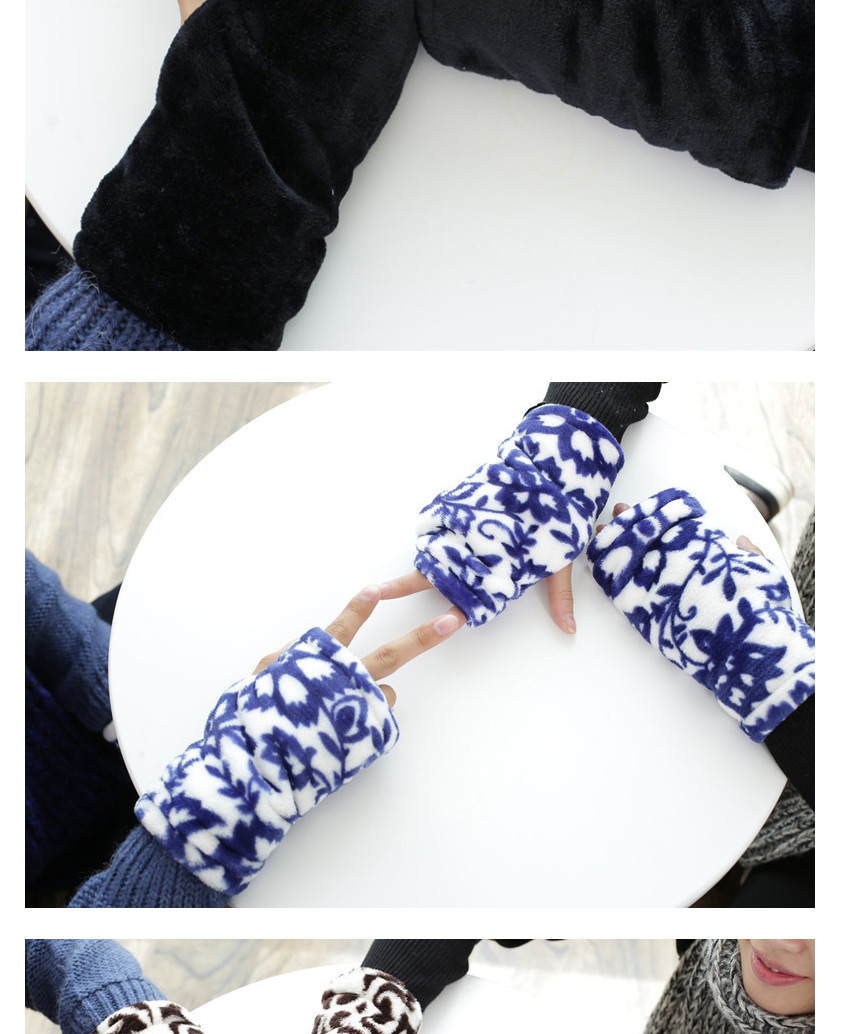 Fashion Brown Pattern Thickened Flannel Printed Half-finger Gloves,Fingerless Gloves