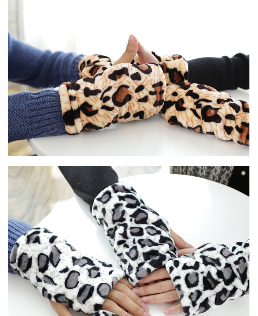 Fashion Black And White Milk Pattern Thickened Flannel Printed Half-finger Gloves,Fingerless Gloves