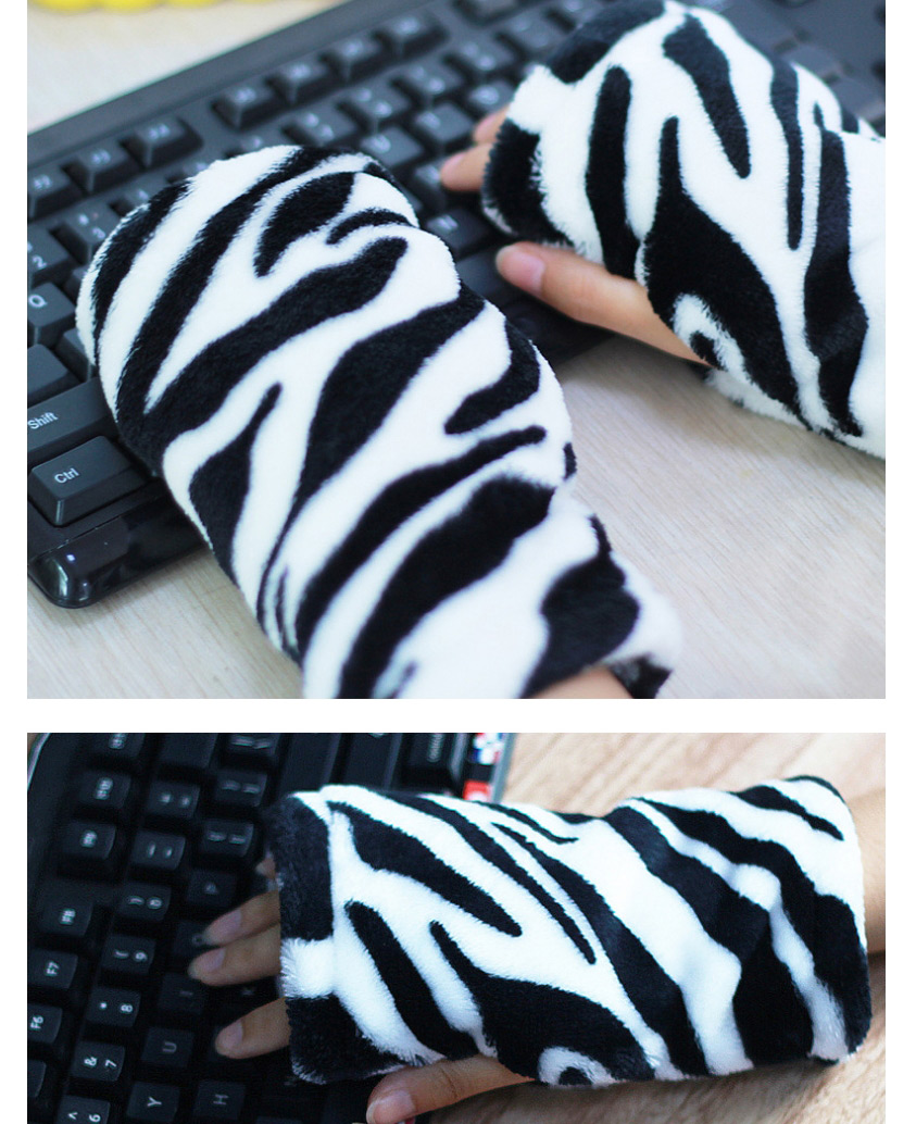 Fashion Blue And White Pattern Thickened Flannel Printed Half-finger Gloves,Fingerless Gloves