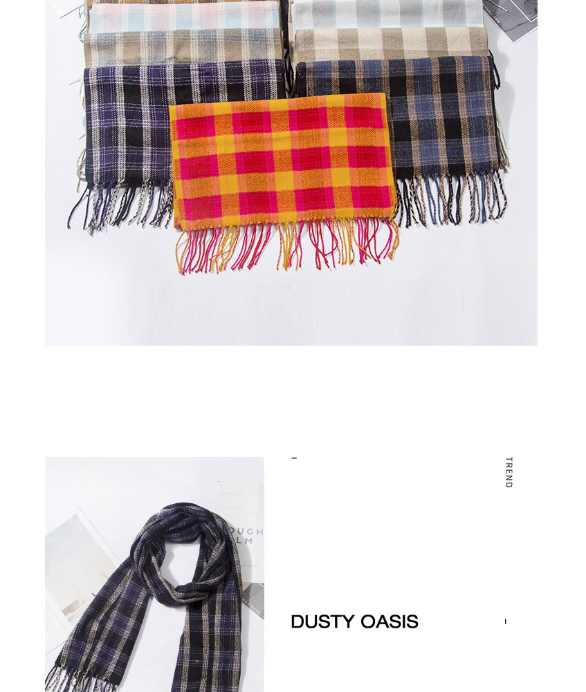 Fashion 14# Rose Red Yellow Cashmere Fringed Plaid Scarf,Thin Scaves