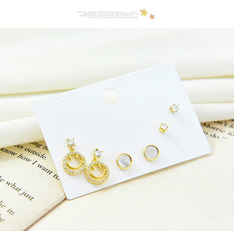 Fashion Gold Color Copper Inlaid Zirconium Smiley Earrings Set,Jewelry Set