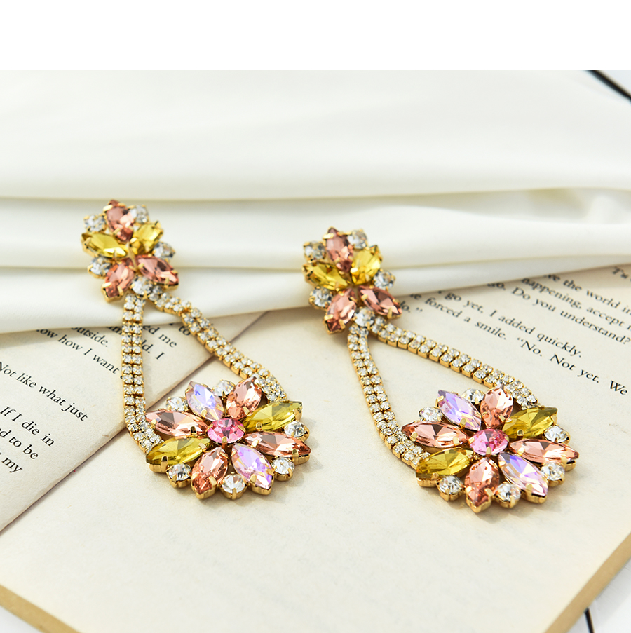 Fashion Champagne Pink Alloy Diamond Drop Flower Stud Earrings,Stud Earrings
