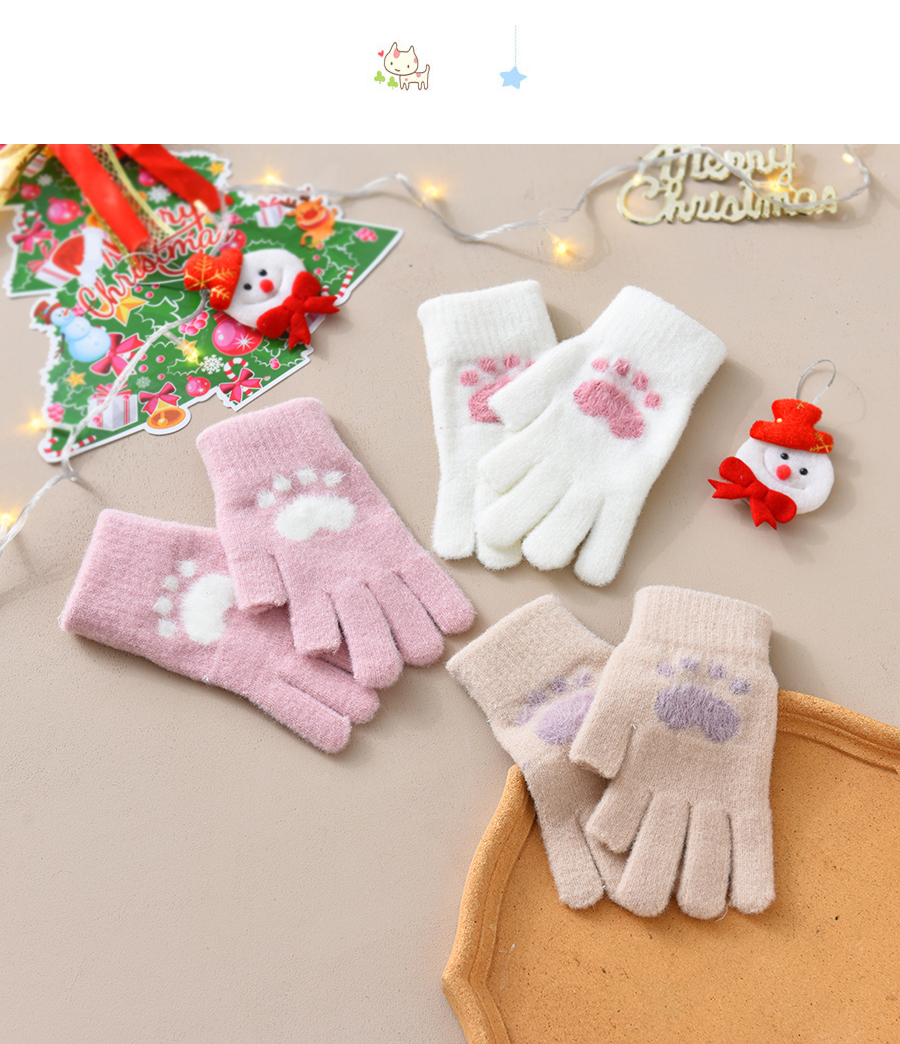 Fashion White Fabric Plush Cat Claw Fingerless Touch Screen Gloves,Full Finger Gloves