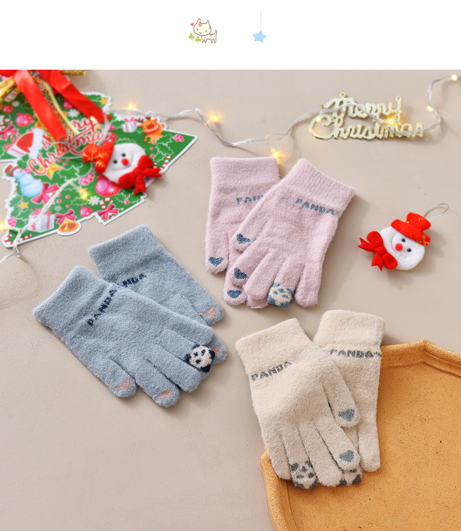Fashion Navy Blue Fabric Plush Letter Love Touch Screen Gloves,Full Finger Gloves