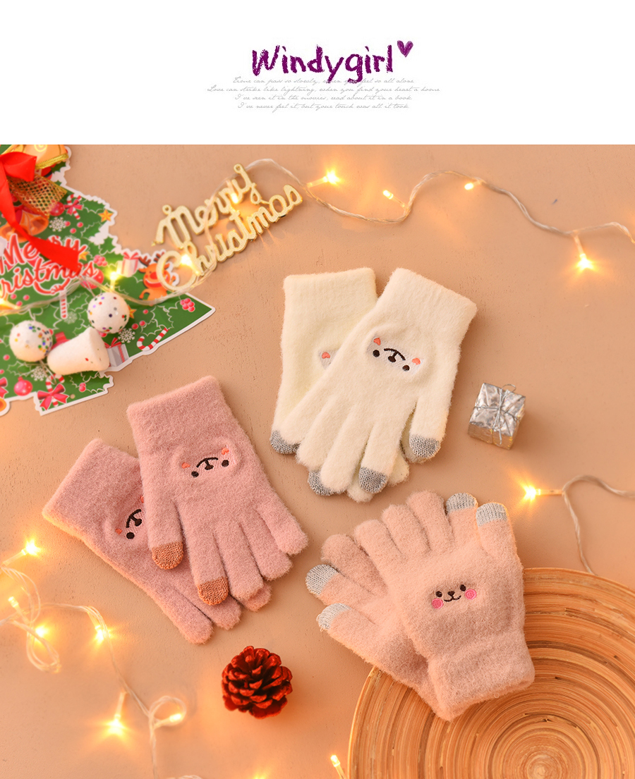 Fashion Pink Fabric Plush Bear Touch Screen Gloves,Full Finger Gloves