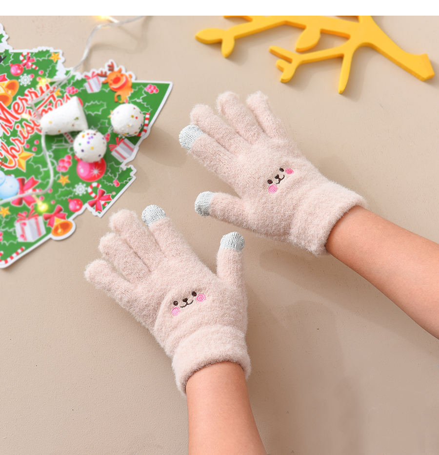 Fashion Khaki Fabric Plush Bear Touch Screen Gloves,Full Finger Gloves