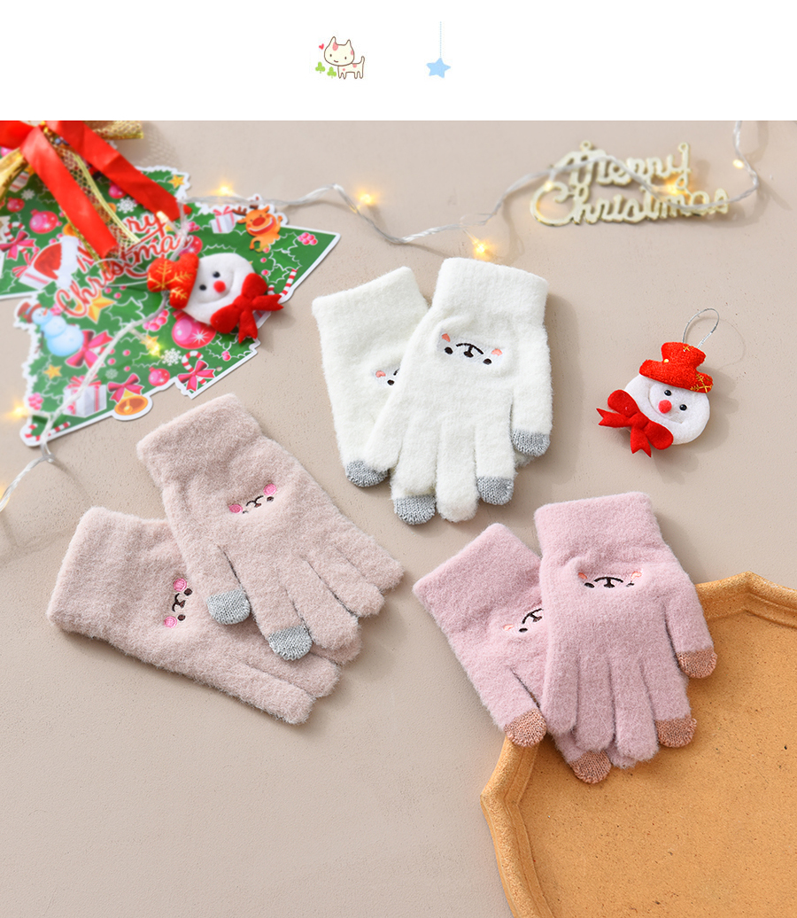 Fashion White Fabric Plush Bear Touch Screen Gloves,Full Finger Gloves