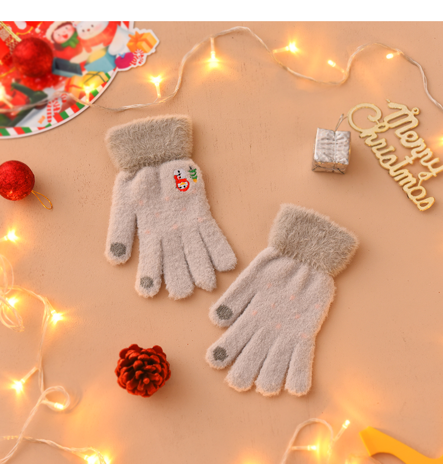 Fashion Pink Fabric Plush Christmas Snowman Touch Screen Gloves,Full Finger Gloves