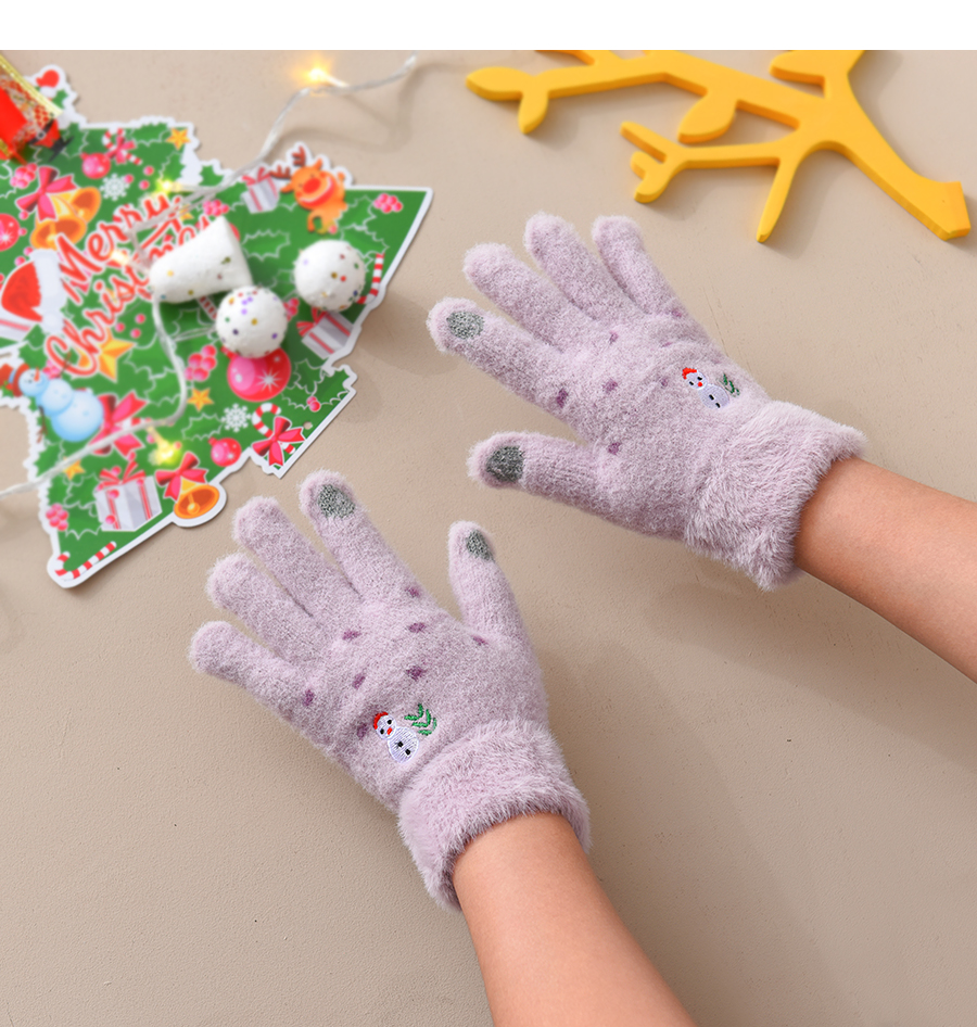 Fashion Grey 4 Fabric Plush Christmas Snowman Touch Screen Gloves,Full Finger Gloves