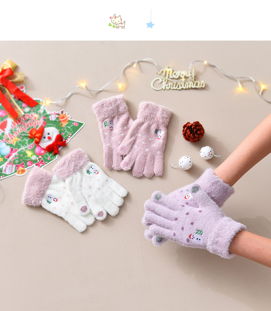 Fashion Pink Fabric Plush Christmas Snowman Touch Screen Gloves,Full Finger Gloves