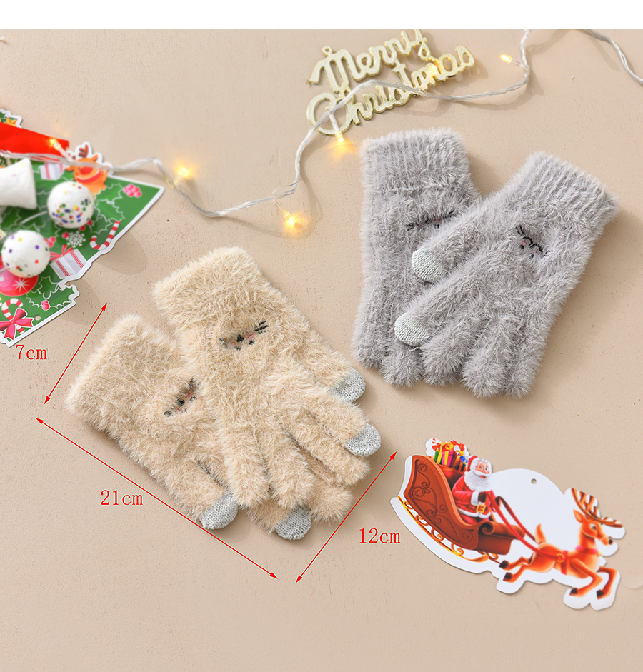 Fashion Grey Fabric Plush Cat Touch Screen Gloves,Full Finger Gloves