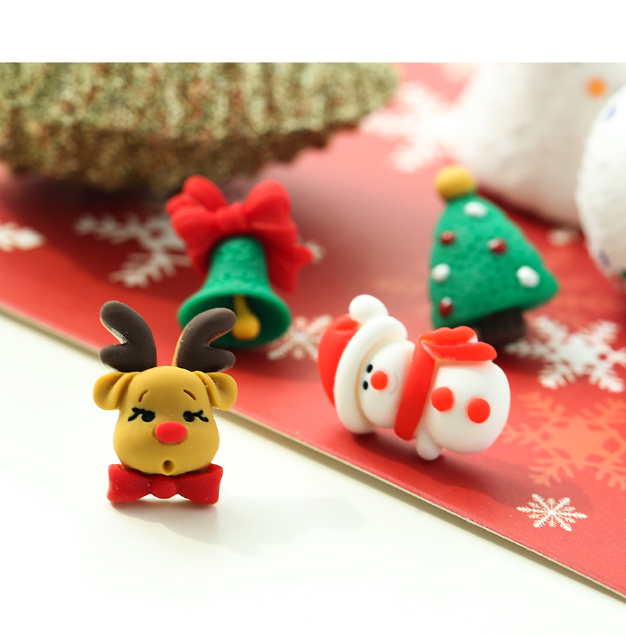 Fashion Christmas Tree + Snowman Soft Pottery Christmas Bell Old Man Gift Box Asymmetrical Earrings,Stud Earrings