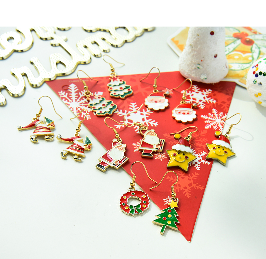 Fashion Santa Gift Box Alloy Oil Drop Christmas Star Earrings,Drop Earrings